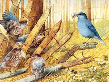 花 鳥 Painting - 秋の鳥の餌付け